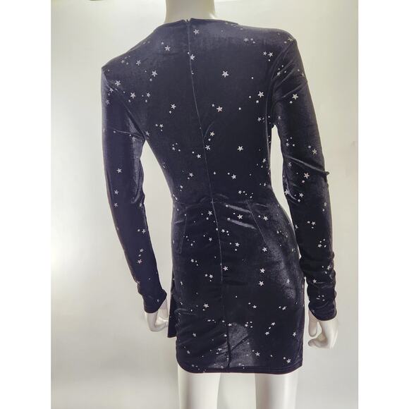 Double Crazy V-Neck Star print Velvet Wrap Mini Dress Size S Ruched Bodycon - Picture 5 of 13